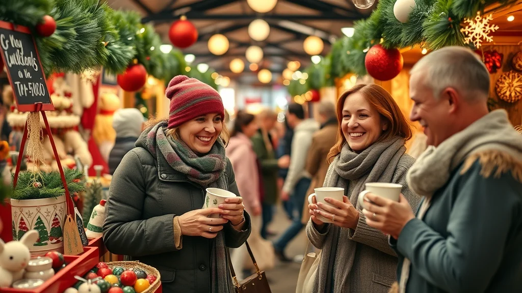 Authentic local Christmas market in Cloverdale BC with smiling vendors and holiday shoppers during December events