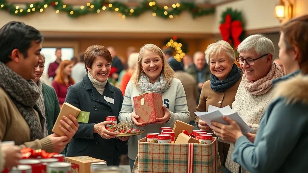 Heartwarming Cloverdale community charity event during December, volunteers of all ages sharing food and gifts