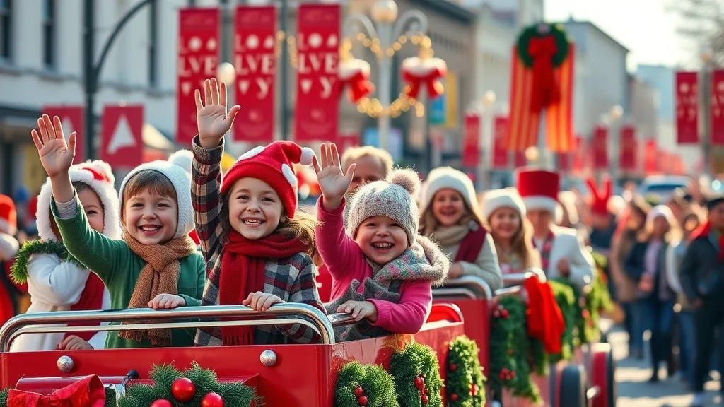 Cheerful community Santa Parade with decorated floats and crowds enjoying December events in Cloverdale BC