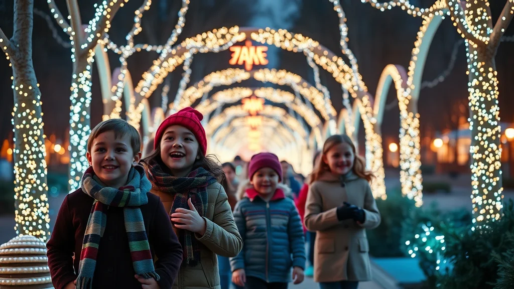 Bear Creek Light Fest holiday light festival at Bear Creek Park, families exploring glowing forest path during December events in Cloverdale BC